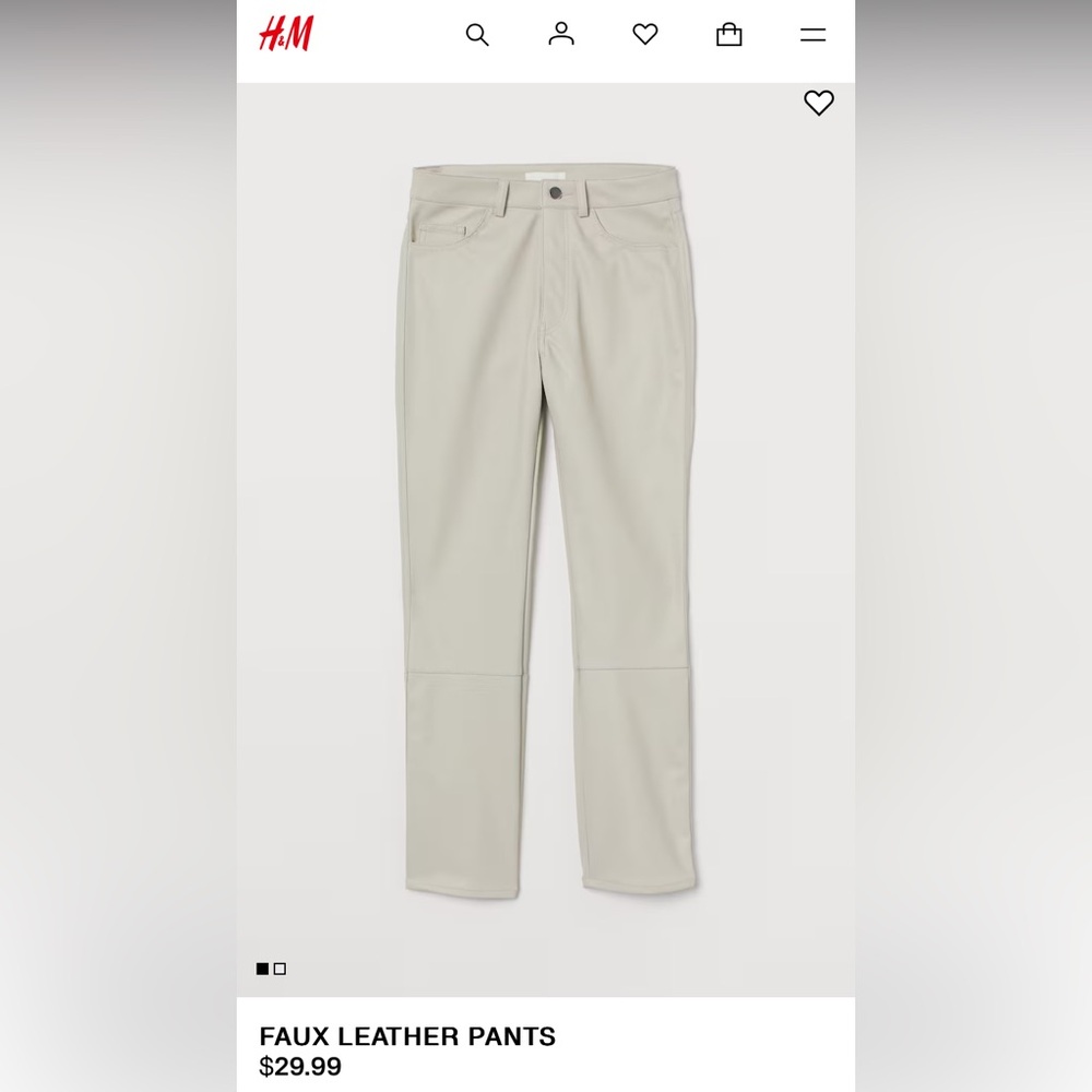 H&M Ivory Faux Leather Fleece Lined Pants Cream size 8 High Waist Ankle length